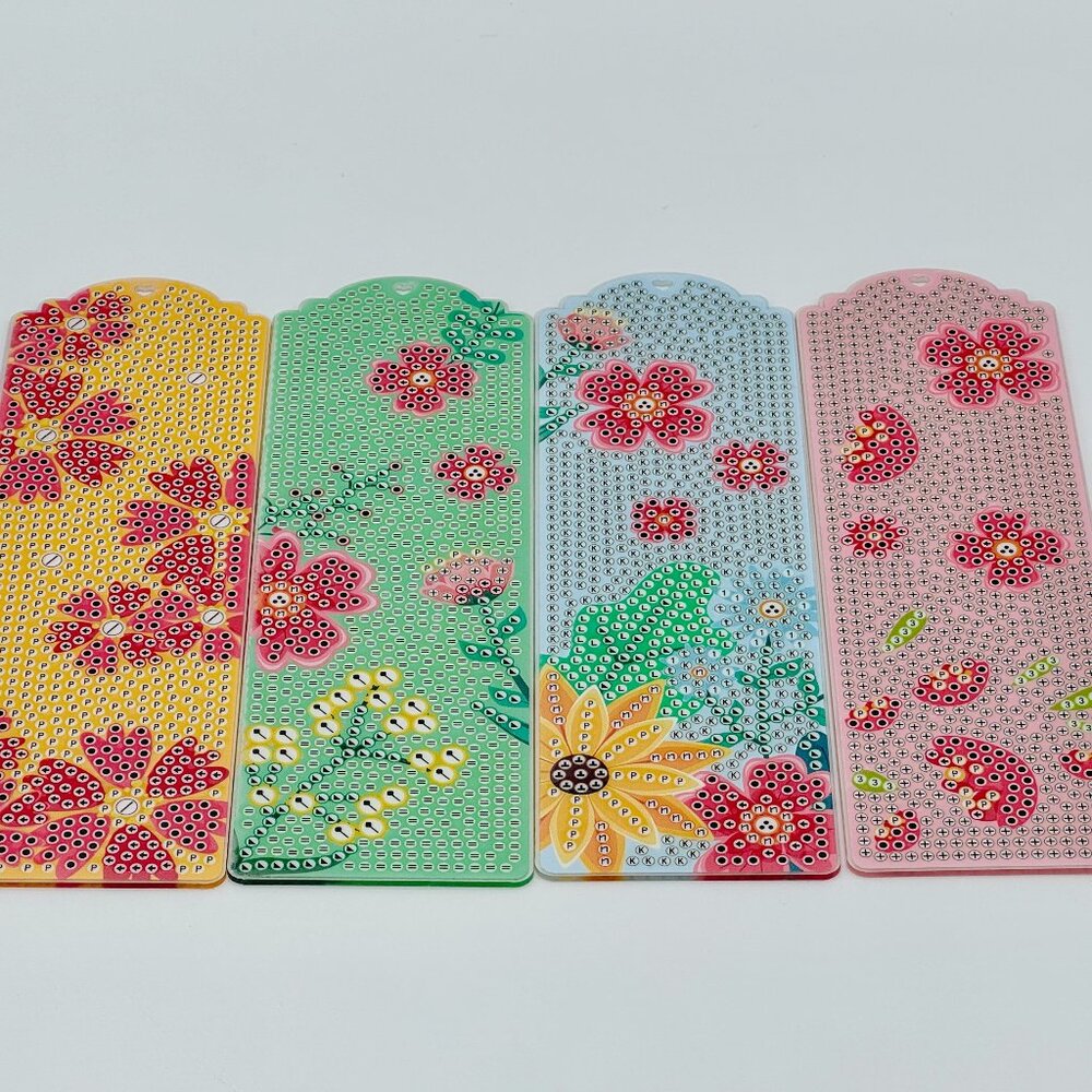 4 Mixed Flowers DIY Kit Diamond Art With Tassels Bookmarks - Bundle - 2 Sided -